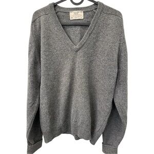 Lord Jeff Men's Gray V-Neck Sweater 100% Virgin Australian Lambswool M